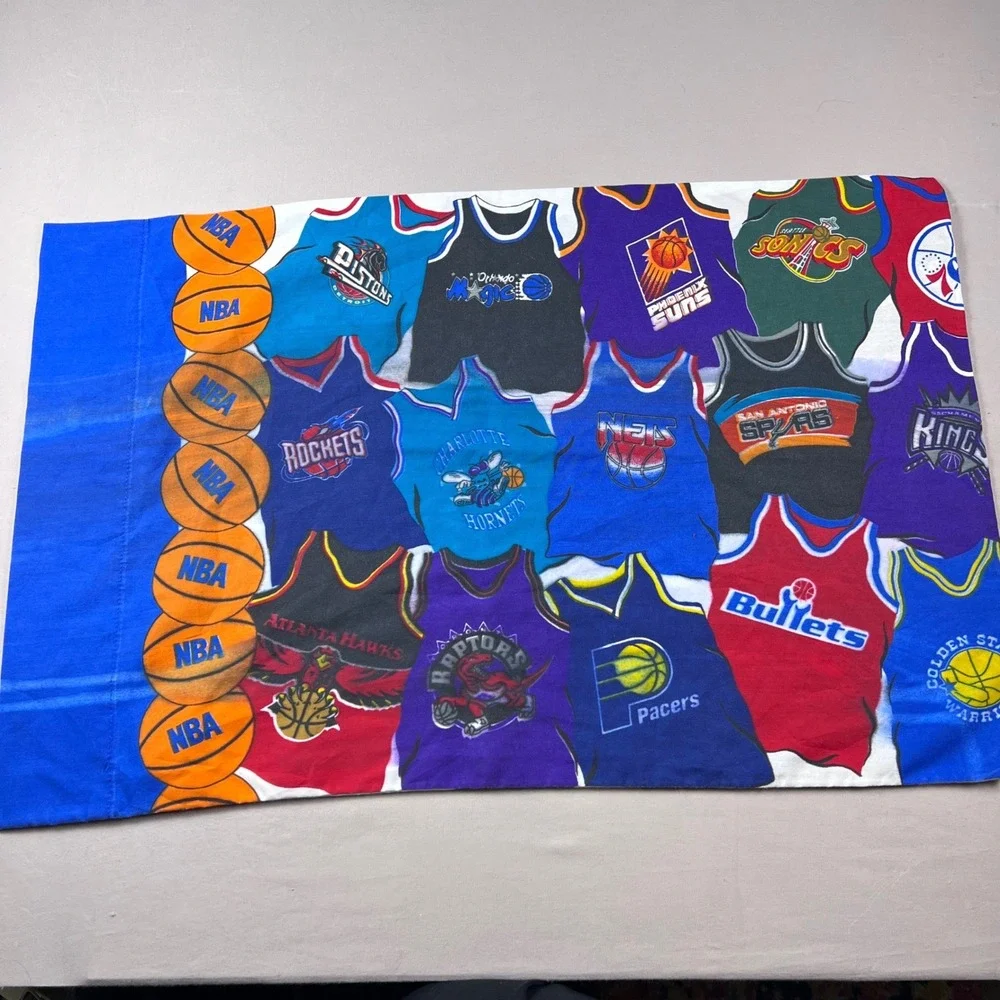 Vintage NBA All Team Jersey Print Pillowcase 90s Basketball Lakers Bulls Heat